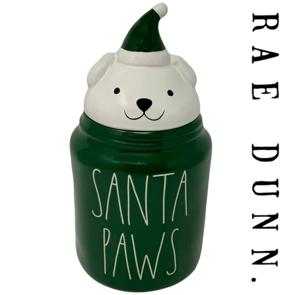 Rae Dunn SANTA PAWS Figural Lid Doggy Treat Canister